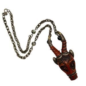 VERY RARE Vintage HOBE Large Ram Head Pendant Necklace Tribal Ethnic 20" L